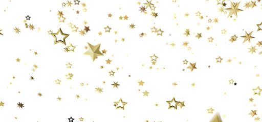 Beautiful image of golden stars falling on a white background, perfect for celebration and festive designs.