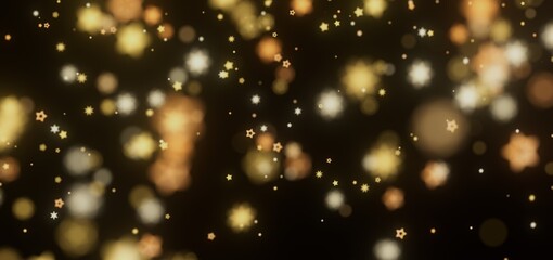 Sparkling gold and white stars on black. Festive, magical backdrop.