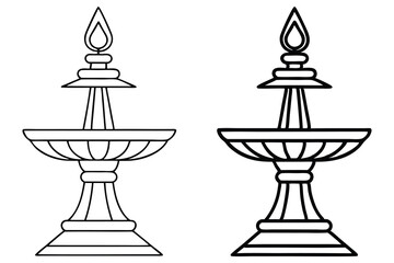 Two standing oil lamps with flames provide a simple, line art outline for artistic projects