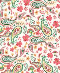 paisley and floral seamless background pattern