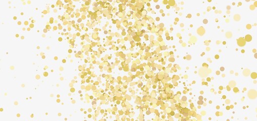 Sparkling gold confetti on white background. Festive, celebratory backdrop.