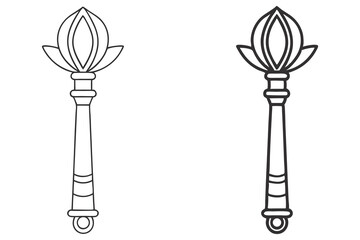 Isolated outline drawing shows lotus flower head maces on a white background