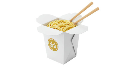 Isolated Takeout Box with Noodles and Chopsticks Ready to Eat