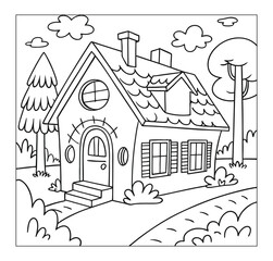 whimsical House in forest Coloring Page Illustration
