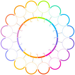 Basic circle infographic with 16 steps, process or options.
