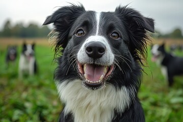 Fototapeta premium Cheerful black and white border collie enjoying a day outdoors