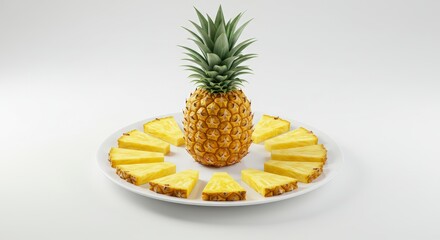 Arranging Pineapple Slices Around Whole Pineapple on Plate