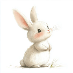 Adorable light beige baby rabbit with big eyes and blushing cheeks, drawn in a soft hand-sketched style. Ideal for children’s books, nursery prints, and Easter-themed designs.