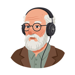 Elderly man listening to music with headphones