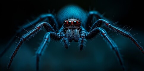 Vivid Close-Up Encounter with a Spider Nature's Realm Macro Photography Dark Intimate Viewpoint Intriguing Concept