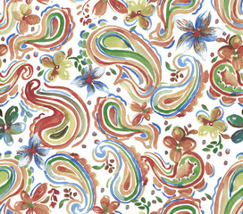seamless pattern with flowers and paisley