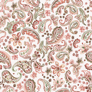 seamless pattern with flowers and paisley