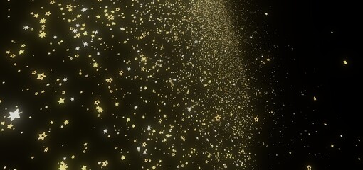 Sparkling gold stars on black background. Perfect for celebration, holiday, or magic themes.