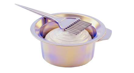Isolated Hair Dye Bowl with Brush and Creamy Color