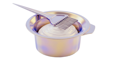 Isolated Hair Dye Bowl with Brush and Creamy Color