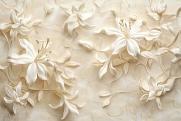 Ornate floral design in light beige tones.