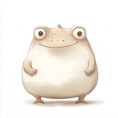 Adorable plump frog with a wide smile and big round eyes, illustrated in a soft and playful hand-drawn style. Perfect for children's books, story illustrations, and educational materials.