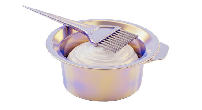 Isolated Hair Dye Bowl with Brush and Creamy Color