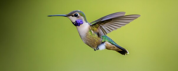 Fototapeta premium Hummingbird in flight exhibiting its colorful purple gorget