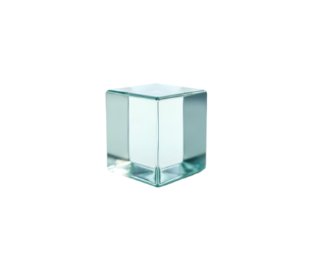 A Captivating Glass Cube with Subtle Reflections, Exploring Transparency, Geometry, and Light in a Minimalist Composition, Studio Shot of Crystal Prism
