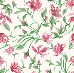 seamless pattern with pink flowers