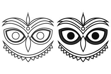 Two unique stylized owl masks display creative symmetry against a transparent backdrop