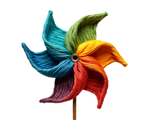 A Captivating Pinwheel, A Multicolored Symphony of Tightly Wound Threads Creating a mesmerizing visual dance of color and texture in this unique spinning creation