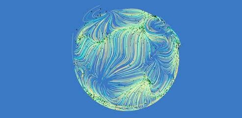 Artistic rendering of a sphere with swirling lines and particles. Ideal for tech, design, and...