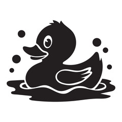 Rubber Duck Silhouette with Bubbles – Cute Black Vector Illustration for Kids and Bath Designs