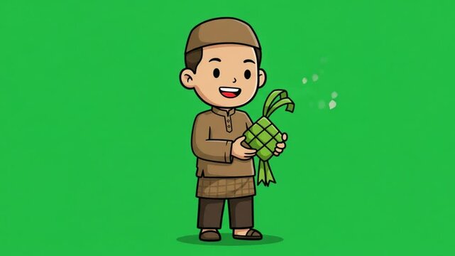 笑顔の子ども 緑背景 ケチ可愛いイラスト