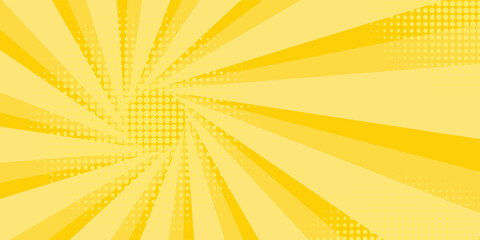 Yellow abstract background with light of sunburst. yellow starburst with halftone. sun ray retro background with flash