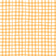 Orange Plaid Gingham Check Hand Drawn Background Pattern Overlay