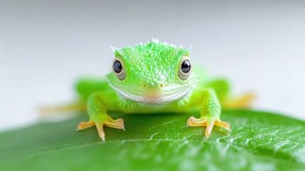 Obraz premium Tiny green lizard on a leaf