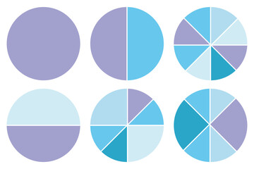 Obraz premium Pie chart color icons. Circle section graph. 1,2,3,4,5,6,7,8,9,10,11,12 segment infographic. Different color circles isolated. Segment slice sign. Infographic element round shape. Vector illustration