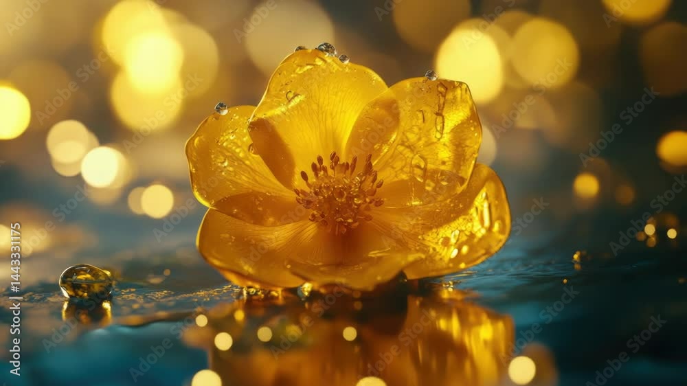 Aufkleber a single yellow flower sits atop a wet surface, possibly after rainfall or from a water source