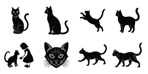 A cat silhouettes pet animals graphics set,