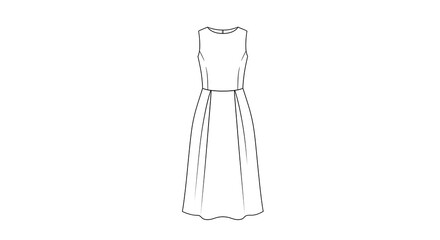 Elegant A-Line Dress Drawing Isolated on White. Detailed sketch of an A-line fashion dress for design and branding, front view, on a white background, ideal as a transparent PNG for designers 