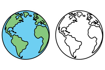 Two earth globe icons feature one colored and one black outline image