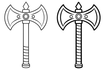 Two axes with double blades show medieval weaponry in outline form
