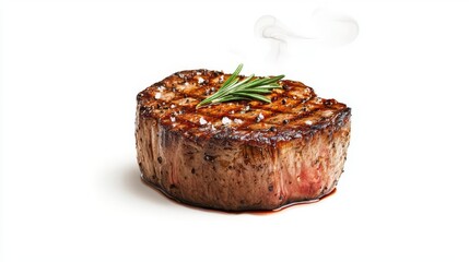 Delicious grilled steak garnished with fresh herbs, showcasing culinary excellence and mouthwatering presentation.