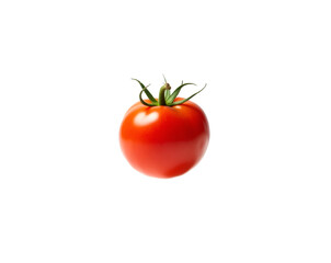 A single, vibrant cherry tomato appears to float effortlessly against a pure setting, capturing the freshness and simplicity of this organic culinary delight