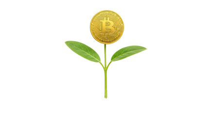 Isolated Bitcoin Cryptocurrency Seedling Sprouting from Soil
