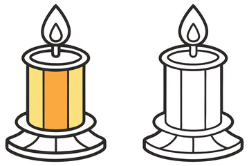 Lit colorful candle with flame appears alongside the outline of an uncolored version
