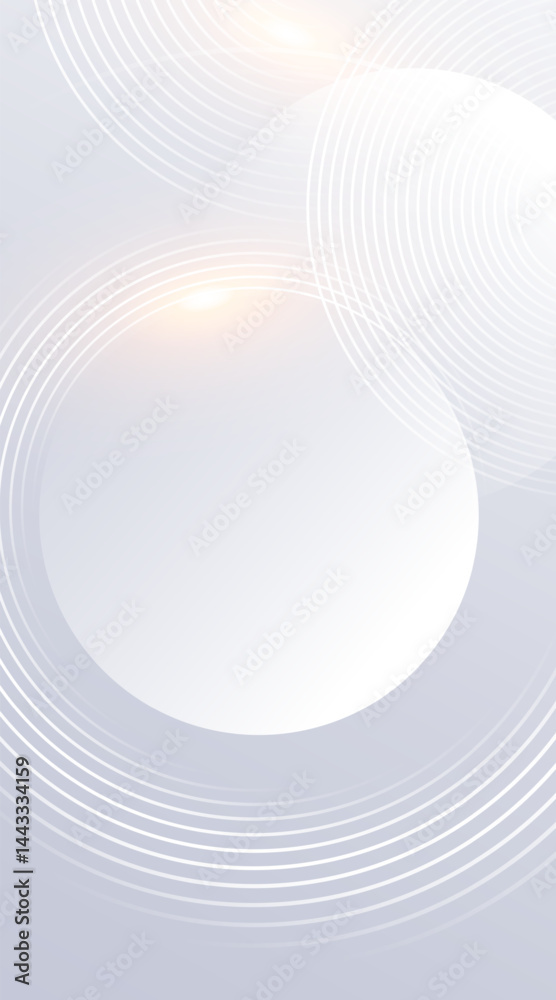 Poster Abstract technology background with soft white waves and glowing concentric circles. 