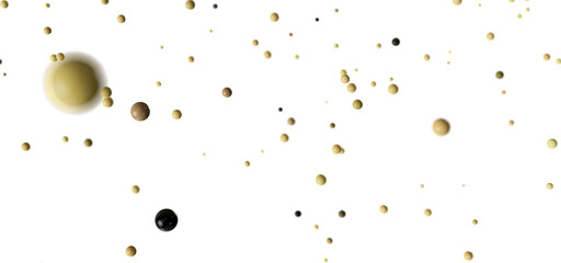 Stock photo of abstract beige and black spheres floating on a white background. Perfect for design projects.