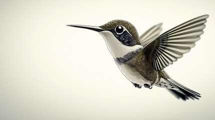 Hummingbird in Flight Against White
