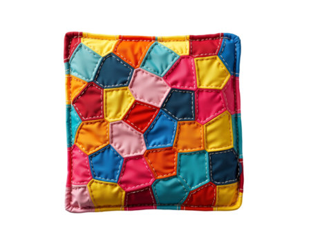 A Vibrant and Intricate Patchwork Square with a Complex Geometric Design Showcasing a Colorful Array of Fabrics and Detailed Stitching Techniques
