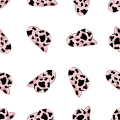 Cowboy hat with cow print decoration. Pink cowgirl hat. Western theme, wild west concept. Seamless pattern. Hand drawn illustration