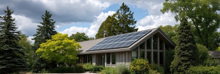 Home with solar panels on a cloudy day