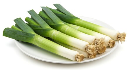 Leeks on Plate Fresh Green Vegetables Food Preparation